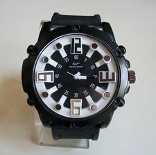 Men's Black & White Finish Silicone Band Fashion Casual Hip Hop Watch