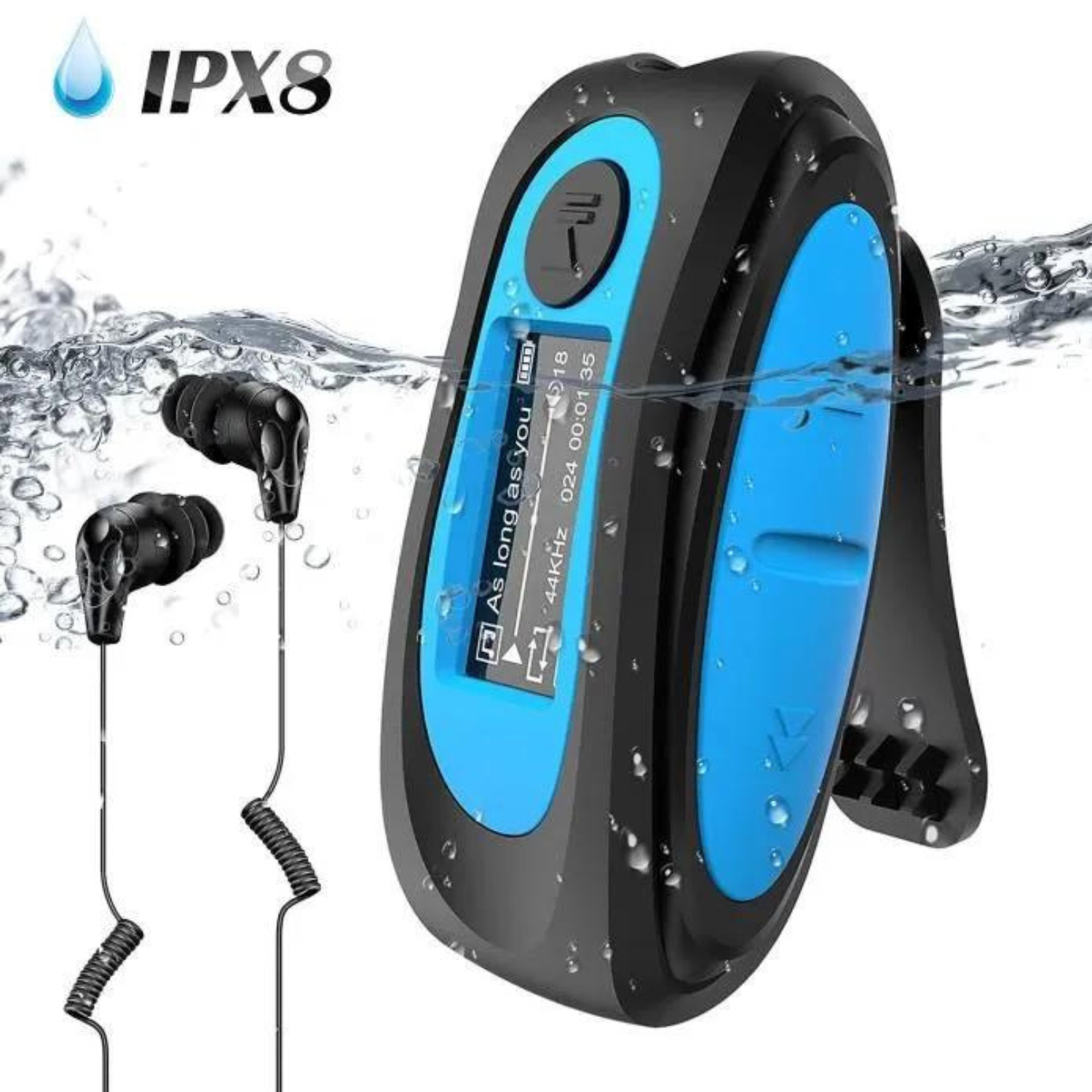 Lecteur MP3 étanche IPX8 AGPTEK 8Go avec radio FM autonomie 10h pour sport