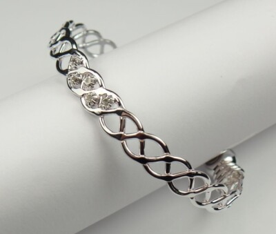 Magnettherapie Armreif 100 % Kupferkern versilbert & vervollständigt mit Diamant