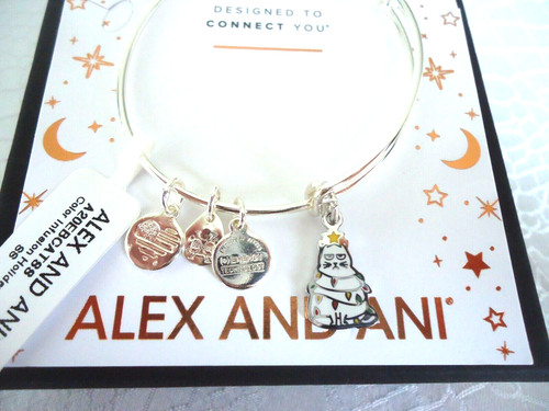 Alex and Ani HOLIDAY CAT Color Infusion Shiny Silver Bangle New W/Tag Card Box
