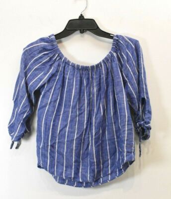 Thread Supply Womens Pinstripe 3/4 Tie Up Sleeve Off Shoulder Casual Gypsy Top S