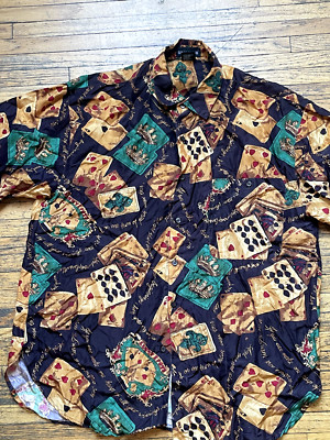 The Silk Club XL 100% SILK SHIRT - NEW ORLEANS CASINO PRINT - POKER BLACKJACK 