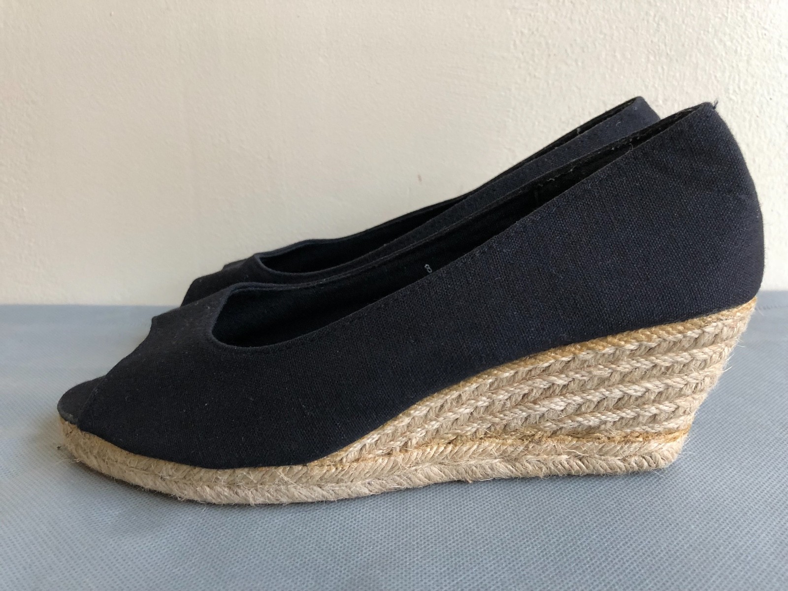 Kimchi Blue Black Rope Wedge Heel Open Toe Sandals Size 8 Urban Outfitters