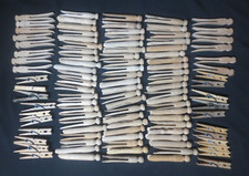 Vintage Wooden Clothes Pins 100 pc Round Head Flat Top Spring