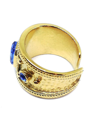 Bague En Acier Inoxydable Doré Avec Rubis Bleu – Ajustable Pour Femme | Bijou Fantaisie Pierre Fine