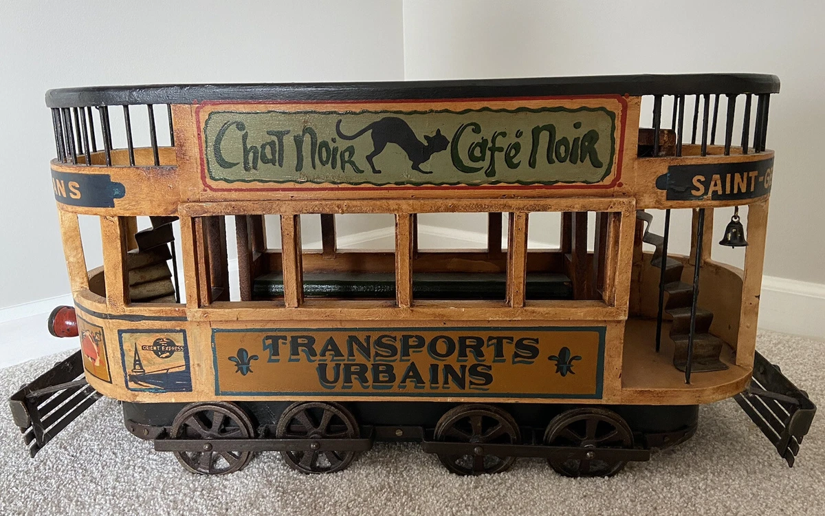 Vintage French Wood & Cast Iron Double Decker 1930 Street Trolley Display Model