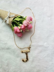 Authentic Handmade18K gold plated larege alphabet A-Z Bamboo rustic necklace style letter