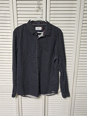 Denim & Flower Men's Slim Fit Button Front Long Sleeve Shirt  Black Floral  XL