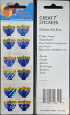 12 packages of Prismatic Menorah Stickers, "Great 7" Sticker designs, PPZ8200