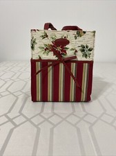 Vintage  Longaberger Bag Red Stripe Poinsettia Gift Holiday Tote Gift Bag  