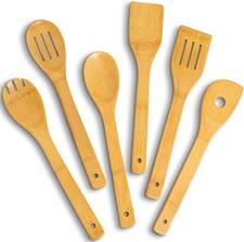 Bamboo Wooden Spoons for Cooking 6 Pcs 12 Inch, Non-Stick Wooden Kitchen