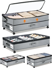 Under Bed Storage W/Wheels,70L under Bed Containers,2 Pack-Grey 11.5 Inch unde