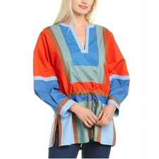 🆕️ TORY BURCH Colorblock Poplin Tunic Sz 4 | Red & Blue | 100% Cotton | Resort