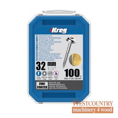 Kreg SML-F125-100 Kreg Sacklochschrauben - 32 mm / 1-1/4'' x 7 fein, Unterlegscheibenkopf,