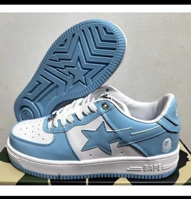 A Bathing Ape Bapesta Low-Top Patent Leather Sneakers White Blue Black Men