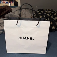 Chanel empty white resort shopping bag 10.5 x 9 x 4.5 