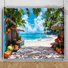 Summer Backdrop 12x8ft Fresh Fruits Leaves Palm Trees Tropical Beach Prop