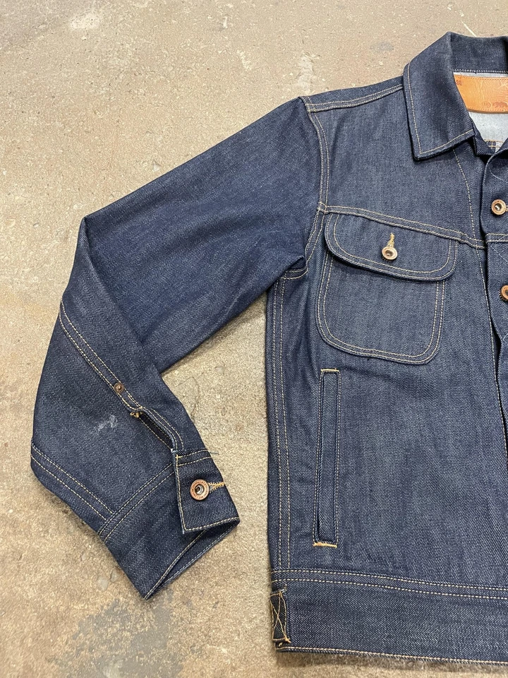 Gustin Denim Jacket Mens Small 38 Dark Indigo Trucker Made in USA Button Front - Image 2 of 4