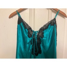 Fredericks of Hollywood Teal Satin Lace Chemise Nightgown Y2K Style 44782 Medium