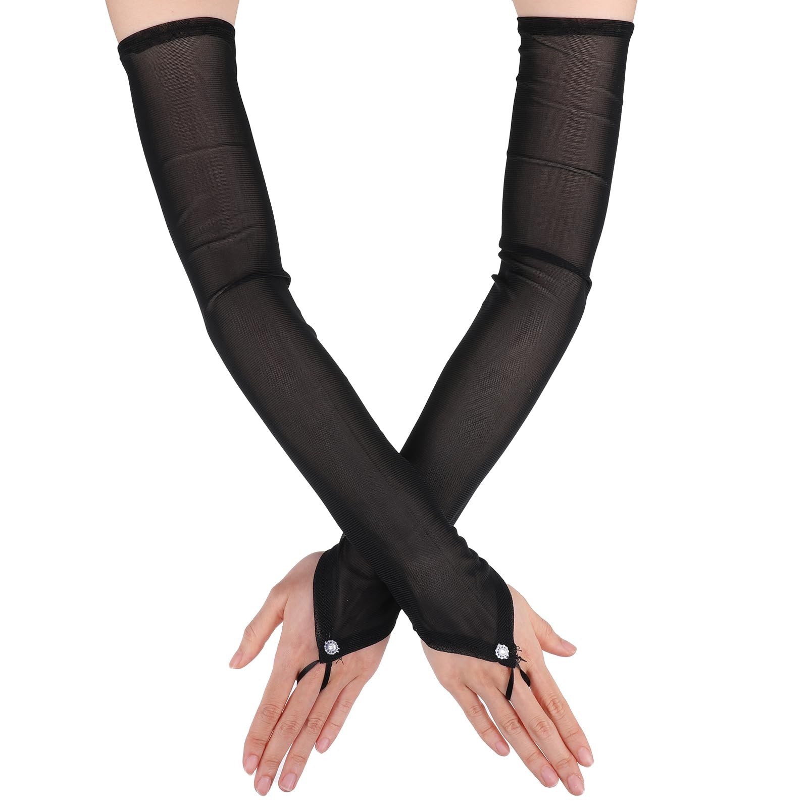 DIVINA VITAE Black Sheer Gloves Black Opera Long Tulle Gloves Women's Long Fi...