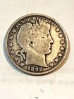 1892 U.S. Barber Half Dollar Coin 90% Silver