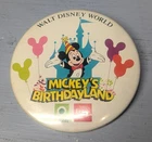 vintage Mickey's Birthdayland 3" pin 1988 Walt Disney World Publix Coke button