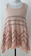 Intimately Free People Doted Lace Ruffles Trapeze Slip Tunic Peach Rayon sz XS