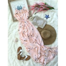 XS/S Abercrombie & Itch Peach Floral Gecko Lizard Maxi Dress Western Boho