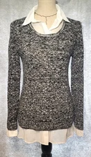 Women's Size M AB Studio Blk/White Sweater with White Faux Blouse READ