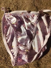 VTG 90  s Satin Polyester String Bikini Lilac Floral Panties Large NEW