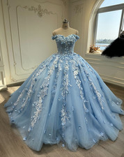 Sky Blue Quinceanera Dresses 3D Flowers Sweet 15 16 Birthday Party Ball Gown