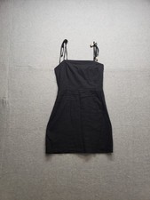 MNG Women Mini Dress S Black Square Neck Straps Smocked Lightweight Logo Casual