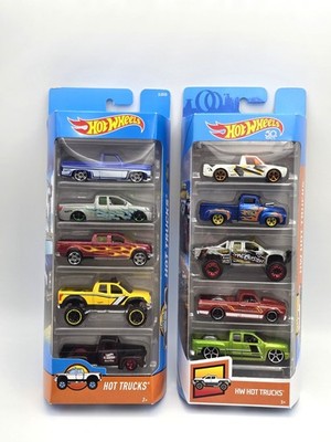 2 Pack of Hot Wheels Hot Trucks 5 Pack 83 & 2007 Chevy Silverado 67 C10 VW Caddy