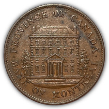 1844 Montreal Canada Half Penny B-527 Almost Uncirculated AU Coin #24610