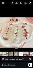 3pcs Clear Plastic Rose Hair Clip Claw w/ Ribbon Bow Pearl Accents 8cm