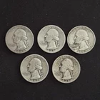 Lot of 5 US Silver Quarters 90% - Washington - Assorted Dates - FREE SHIPPING