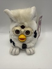 1999 FURBY BUDDIES BEAN BAG TOY- WHITE-BLACK SPOTS-BR0WN EYES