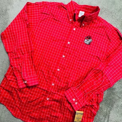 Rivalry Threads Mens XL Red White Plaid Bulldog Embroidered Button Down Shirt