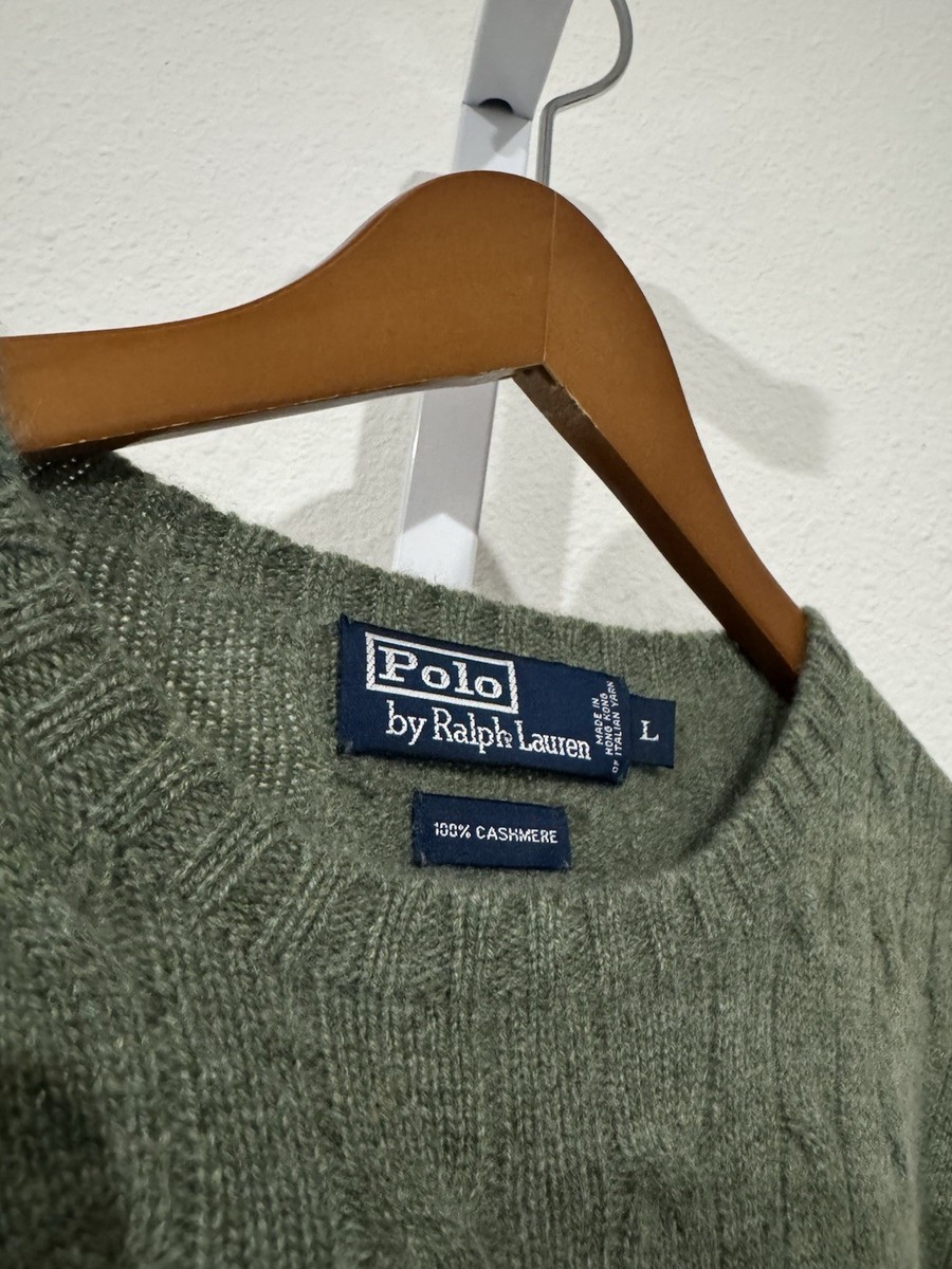 Polo Ralph Lauren 100% Cashmere Sweater Men L Cable Knit Green