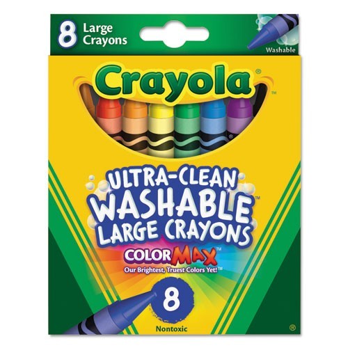 Crayola Clean Washable Crayons, Large Size, 0.44"x4", 8 Asso
