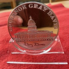 FRANKLIN MINT GOVERNOR GRAY DAVIS 1999 INAUGURATION STERLING SILVER COIN 301g