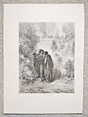 Der Fuchs und die Trauben, Gustave Dore - antiker Druck - 1868