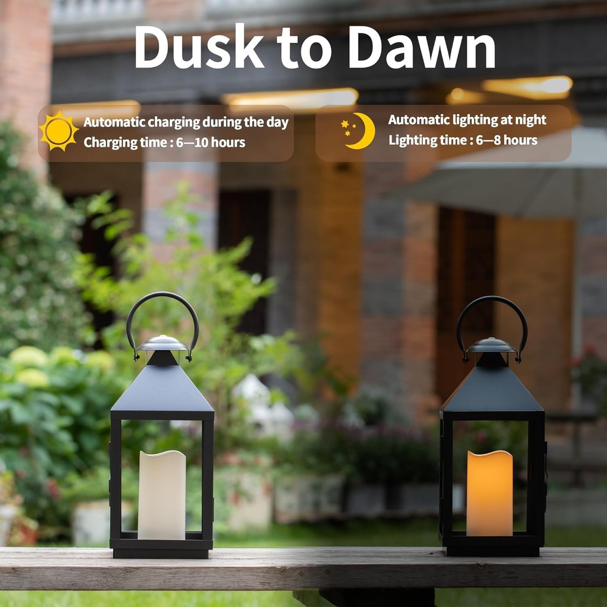 Set Of 2 Large Solar Waterproof Candles – Ivory White, 4.5 X 6 Inches, Flameless Outdoor Lights