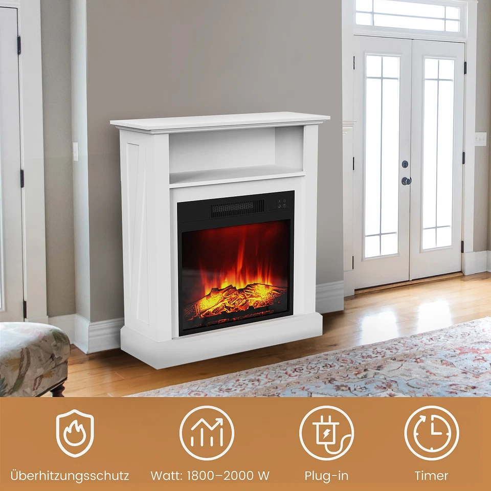 Electric Fireplace Electric Fireplace 2000W LED Flame With LED Flame Effect Time White - Image 3 of 4
