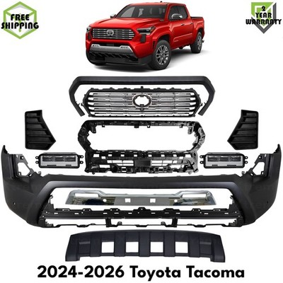 Front Bumper Cover Primed Plastic & Fog Lights Kit For 2024-2026 Toyota Tacoma