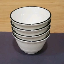 Syracuse China  Restaurant Ware Custard Cup Soup Bowl Black Rim Set of 4 NOS