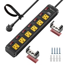 Heavy Duty Power Strip with Individual Switches Surge Protector 6-Outlet BLK YEL