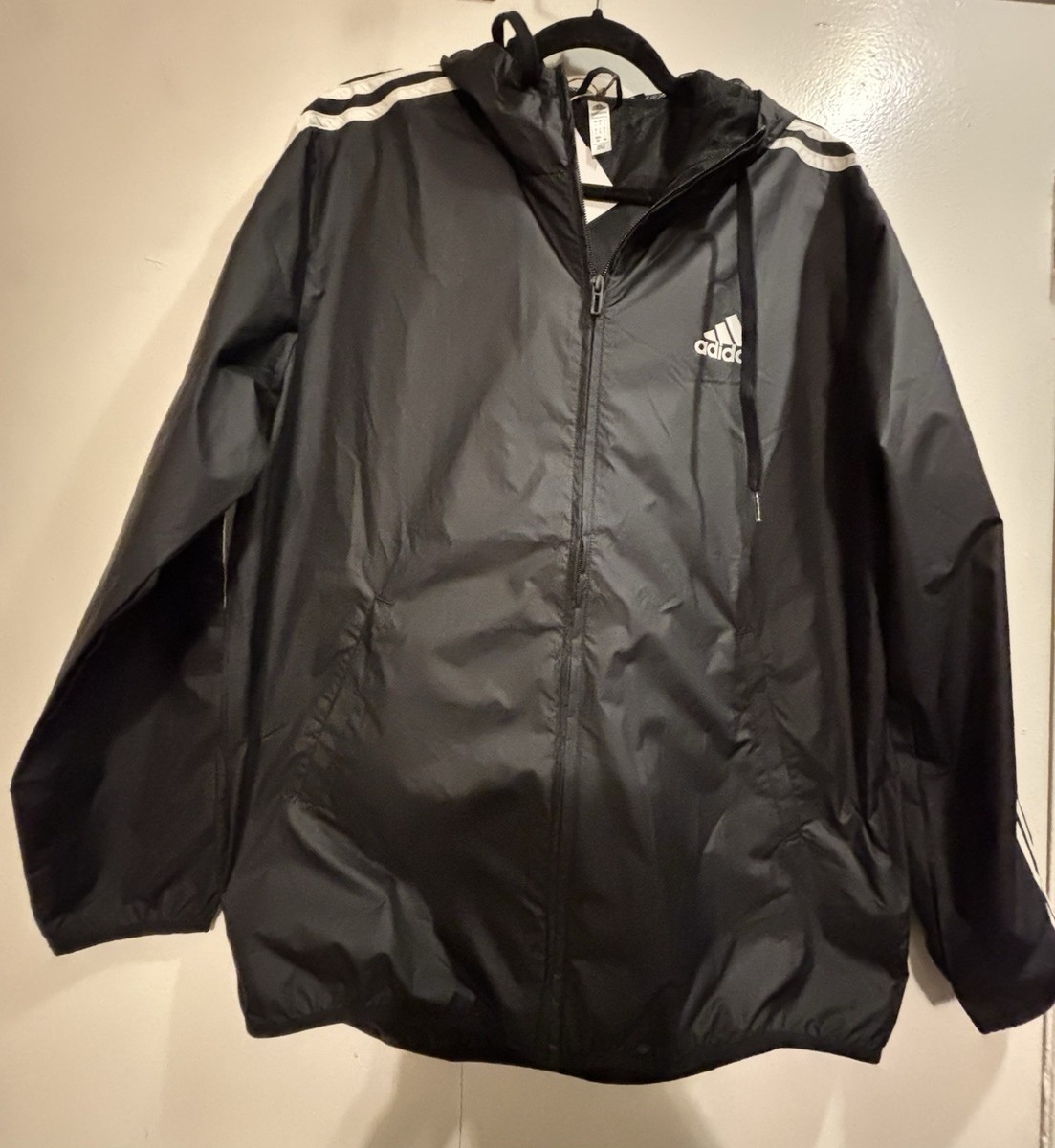 adidas PRIMEGREEN Men's Windbreaker Jacket Black/White Hooded Full