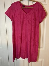 Talbots Hot Pink Eyelet Cotton Sheath Dress Size 16 Petite New $139