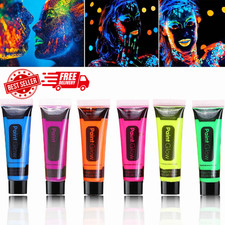 6 Pcs Glow in the Dark Face Body Paint,Blacklight Neon Face Body Paints,Easily